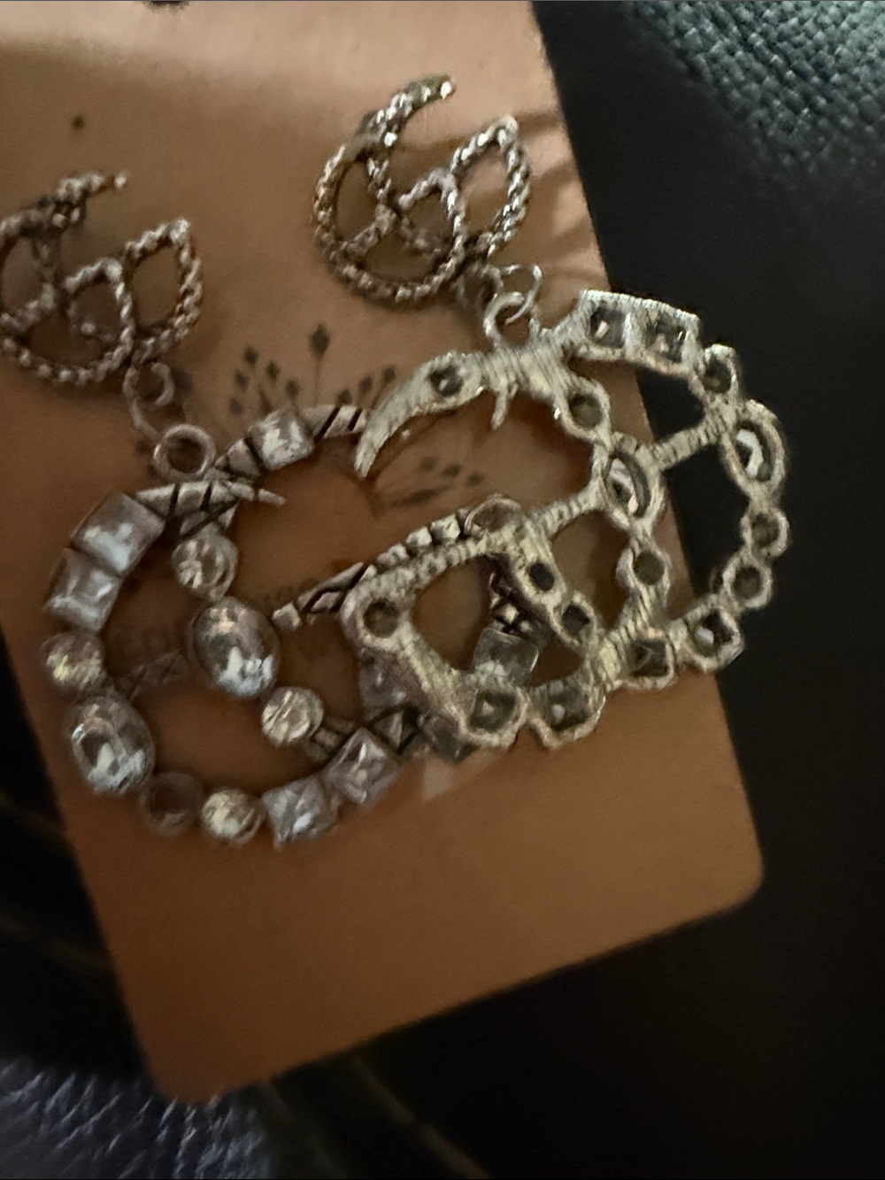 Designers Inspired Double-G Style Drop Earrings - Silver Crystal - Picture 5 of 5